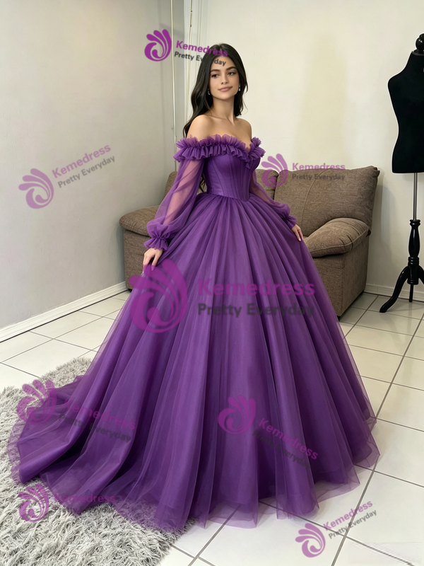 Purple Tulle Off the Shoulder Quinceanera Dress