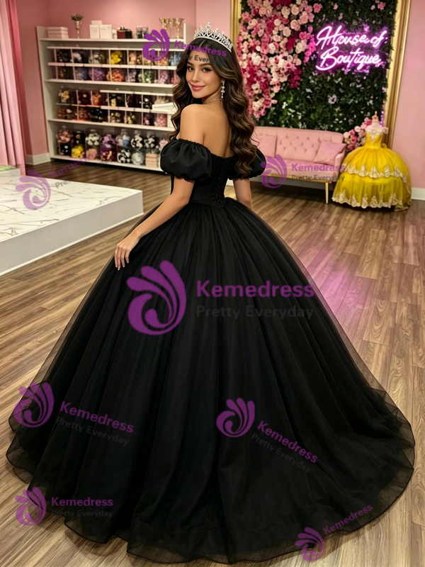 Black Tulle Off the Shoulder Quinceanera Dress