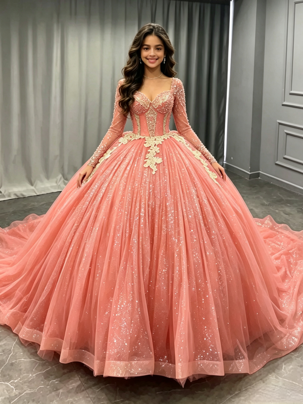 Oragen Tulle Long Sleeve Quinceanera Dress