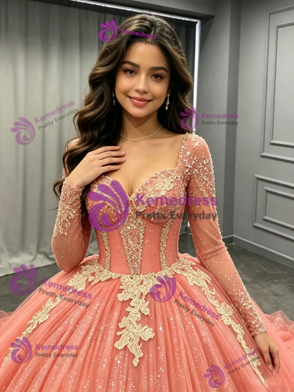 Oragen Tulle Long Sleeve Quinceanera Dress