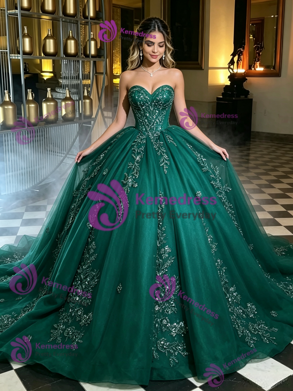 Green Tulle Strapless Quinceanera Dress
