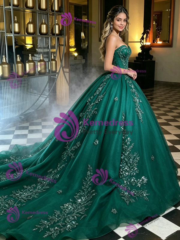Green Tulle Strapless Quinceanera Dress