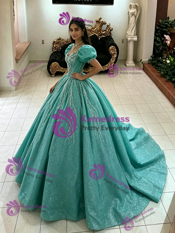 Sequins Puff Sleeve Quinceanera Dress