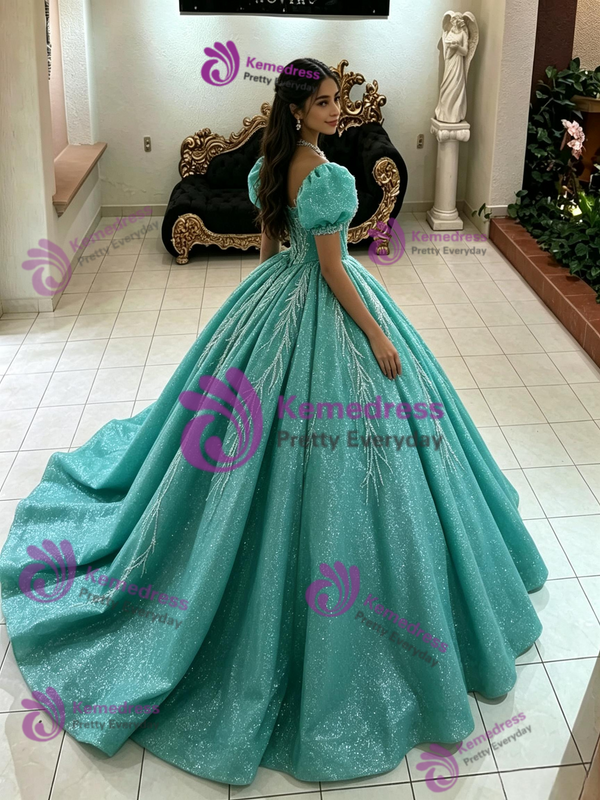 Sequins Puff Sleeve Quinceanera Dress