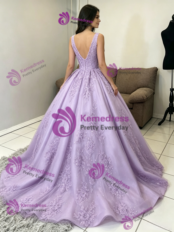 Purple Tulle Appliques Quinceanera Dress