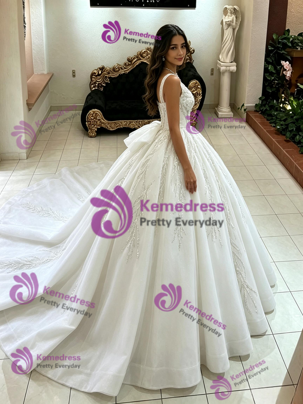 White Tulle Off the Shoulder Long Sleeve Quinceanera Dress
