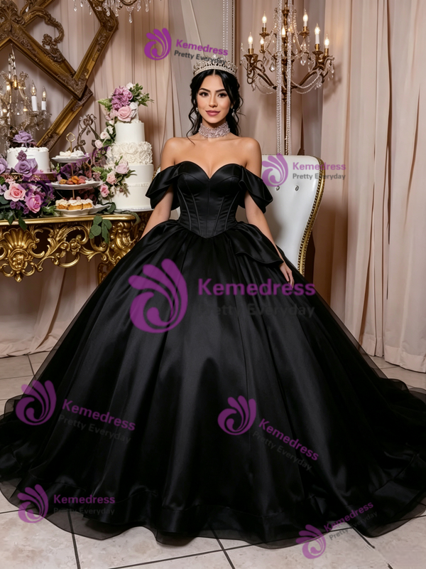 Black Tulle Off the Shoulder Quinceanera Dress