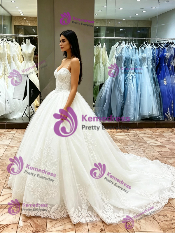 White Tulle Appliques Straps Quinceanera Dress