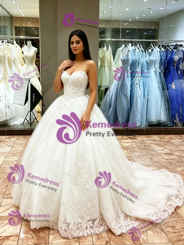 White Tulle Appliques Straps Quinceanera Dress