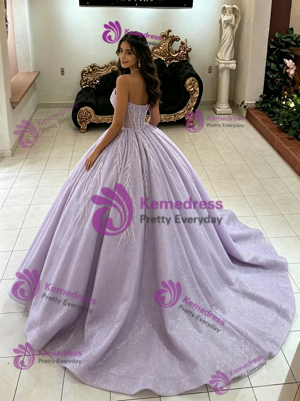 Purple Tulle Sequins Quinceanera Dress