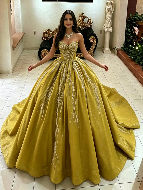 Green Tulle Strapless Sequins Quinceanera Dress