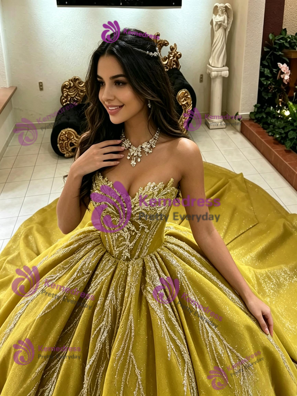Green Tulle Strapless Sequins Quinceanera Dress
