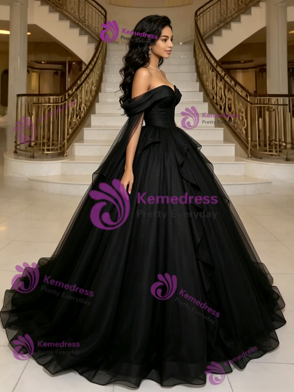 Black Tulle Off the Shoulder Quinceanera Dress