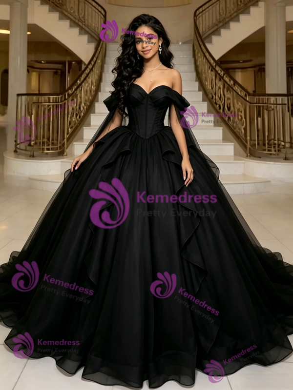 Black Tulle Off the Shoulder Quinceanera Dress
