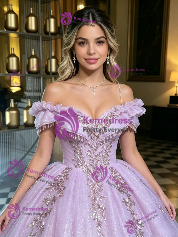 Purple Tulle Off the Shoulder Quinceanera Dress