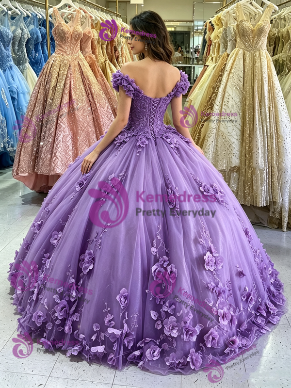 Purple Tulle Off the Shoulder Quinceanera Dress