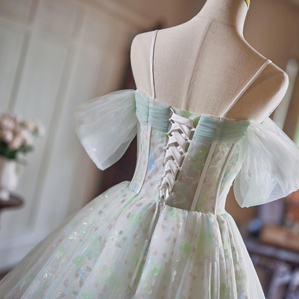 Ligth Green Tulle Sequins Pleats Homecoming Dress