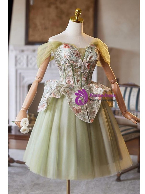 Green Tulle Embroidery Sequins Homecoming Dress