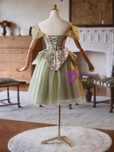 Green Tulle Embroidery Sequins Homecoming Dress