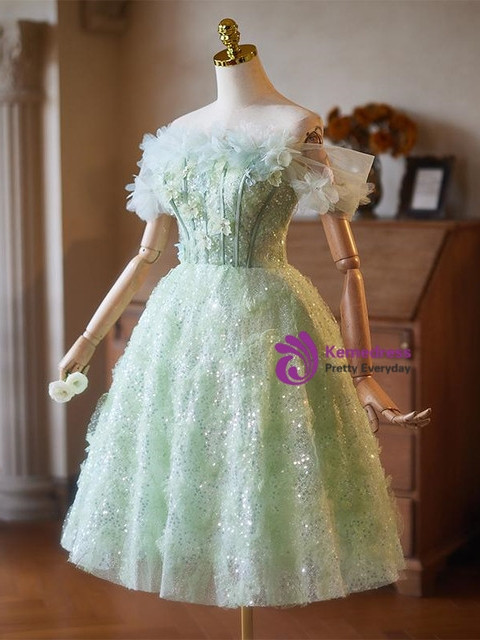 Green Sequins Appliques Homecoming Dress