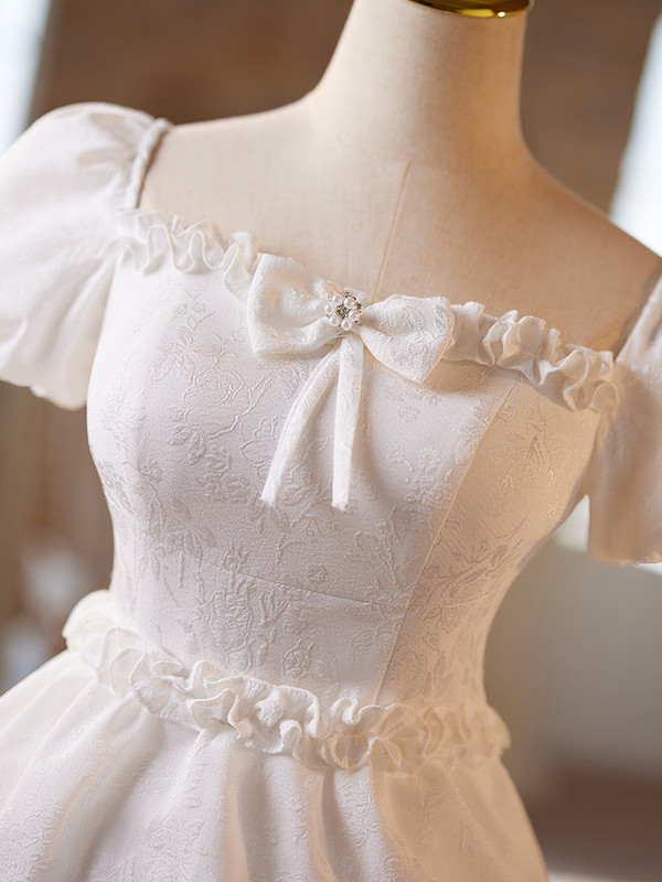 White Puff Sleeve Tiers Homecoming Dress