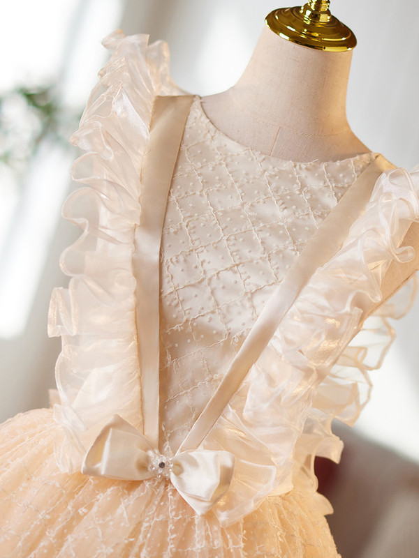 Champagne Tulle Bow Homecoming Dress