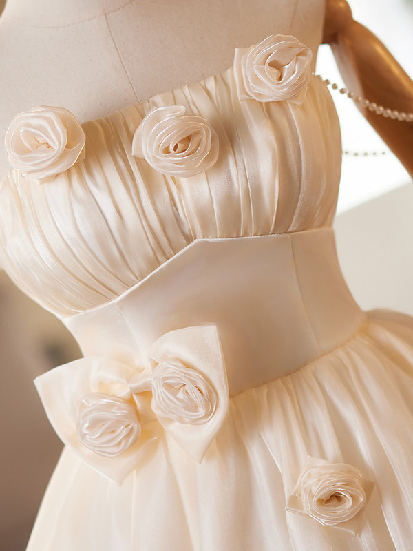 Champagne Tulle Pleats Flower Homecoming Dress