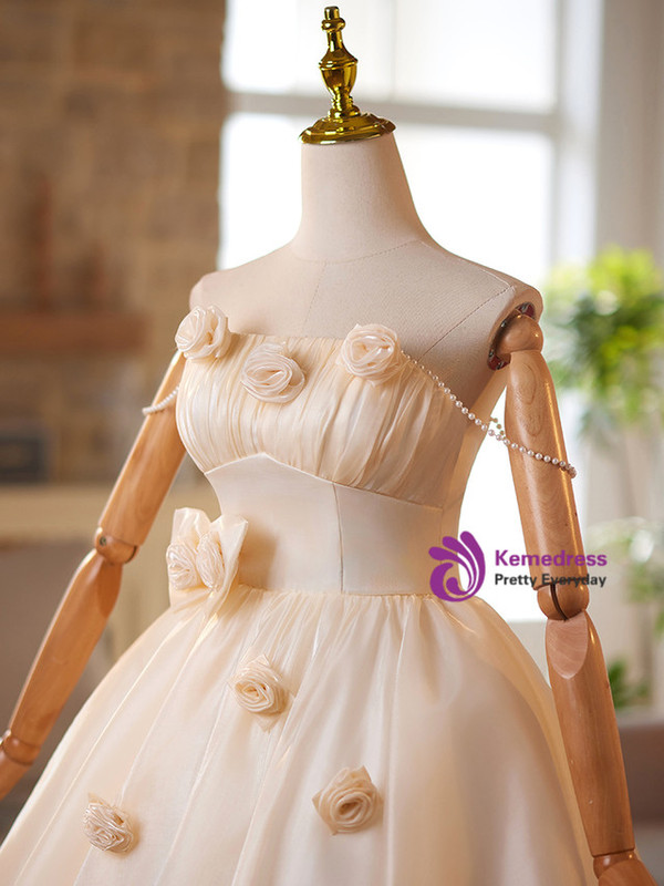 Champagne Tulle Pleats Flower Homecoming Dress