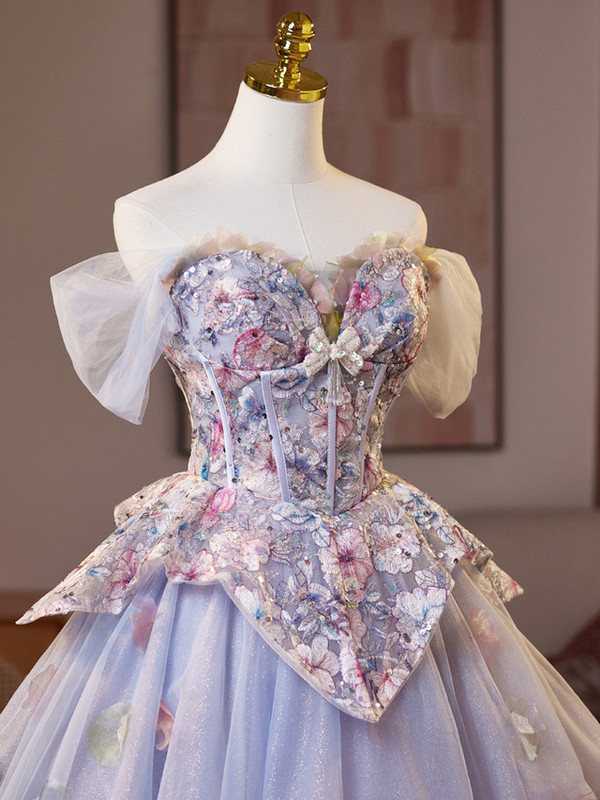 Purple Tulle Embroidery Homecoming Dress