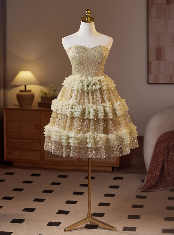 Green Strapless Tulle Sequins Homecoming Dress