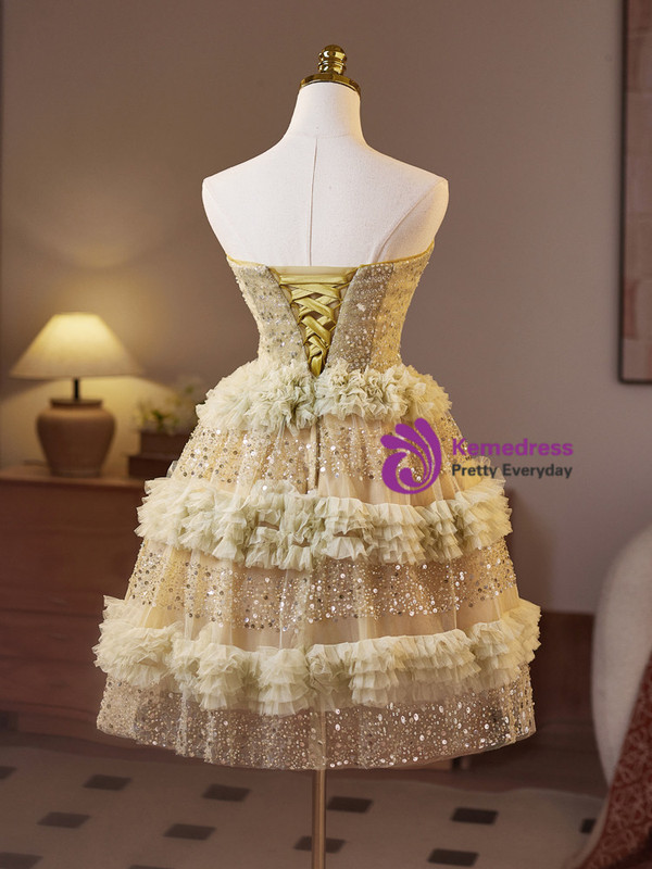 Green Strapless Tulle Sequins Homecoming Dress