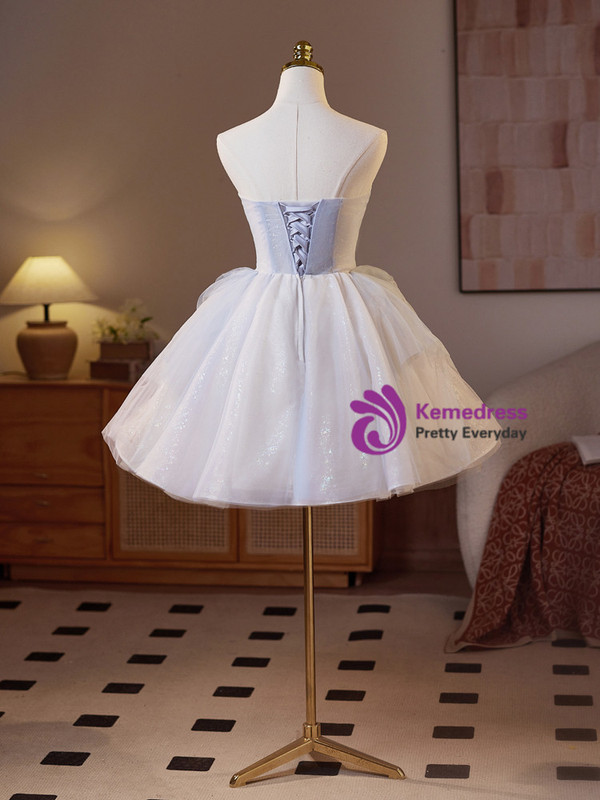 Blue Tulle Strapless Pleats Homecoming Dress