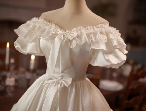 White Satin Lace Short Sleeve Homecoming Dress