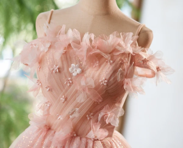 Pink Tulle Sequins Pleats Homecoming Dress