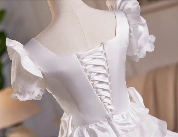 A-Line White Satin Bow Homecoming Dress
