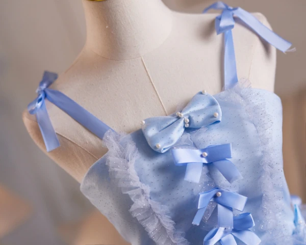 Blue Tulle Straps Bow Tiers Homecoming Dress