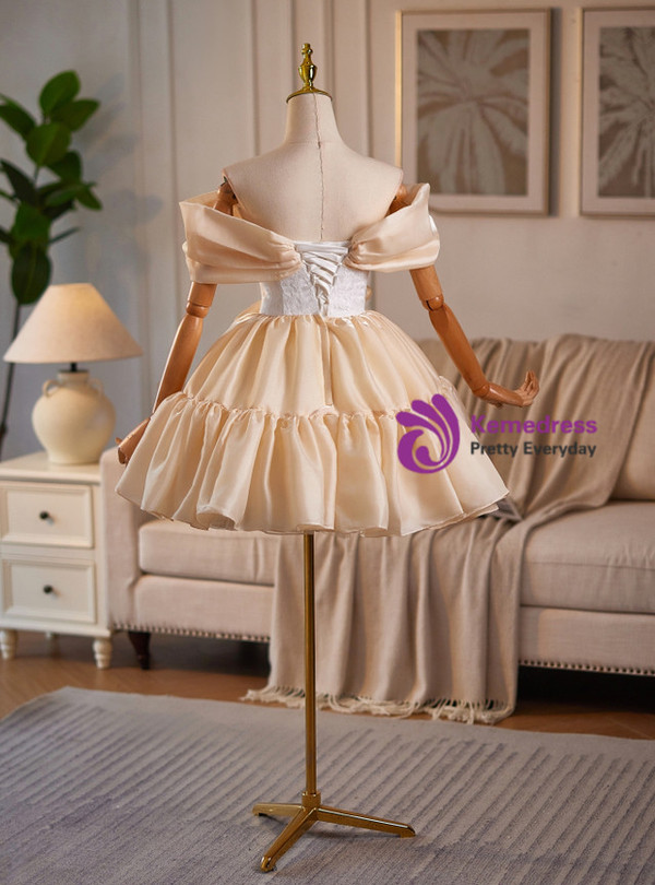 Champagne Off the Shoulder Bow Homecoming Dress