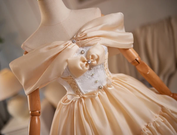 Champagne Off the Shoulder Bow Homecoming Dress