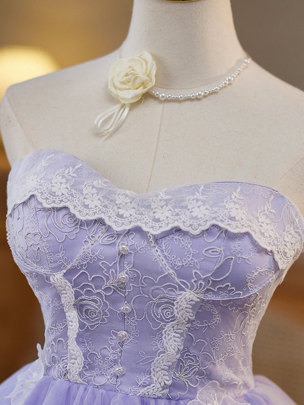 Purple Tulle Strapless Lace Homecoming Dress