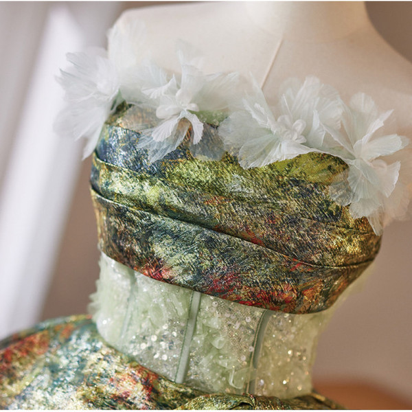 Green Sequins Strapless Flower Homecoming Dress