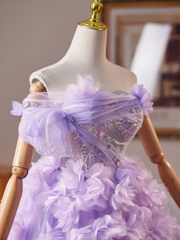 Purple Tulle Off the Shoulder 3D Flower Homecoming Dress