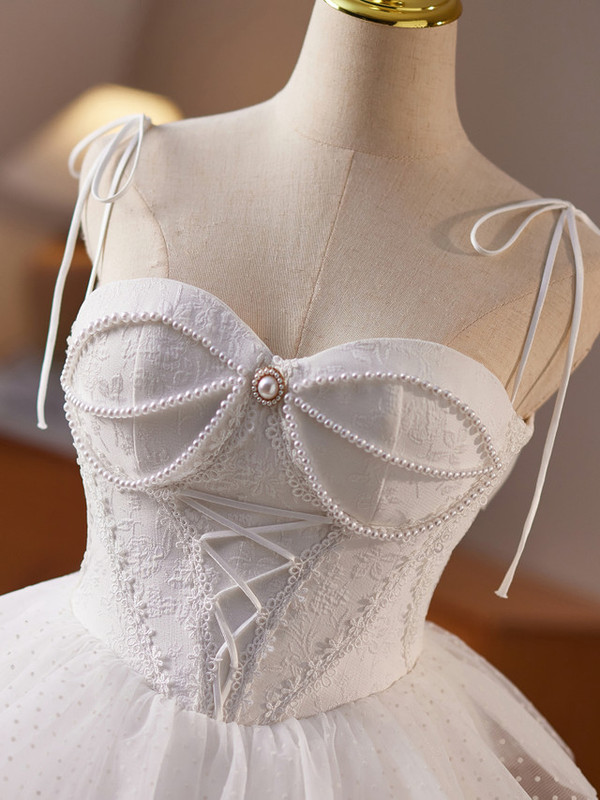 White Tulle Spaghetti Straps Homecoming Dress