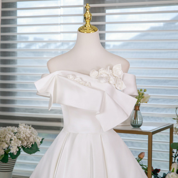 White Satin 3D Flower Homecoming Dress