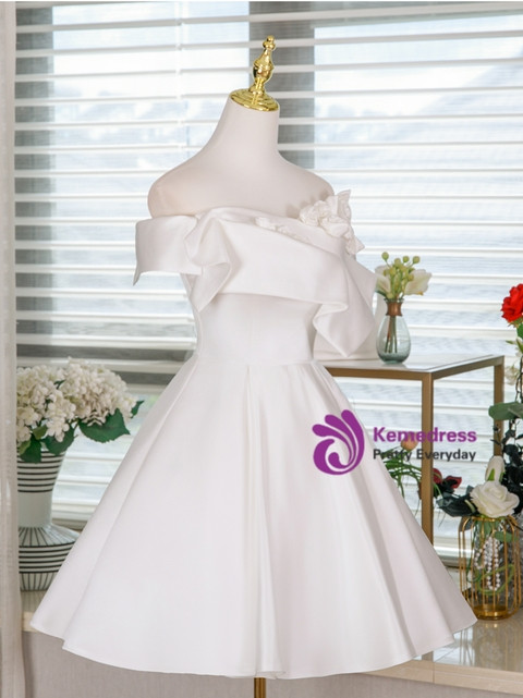 White Satin 3D Flower Homecoming Dress