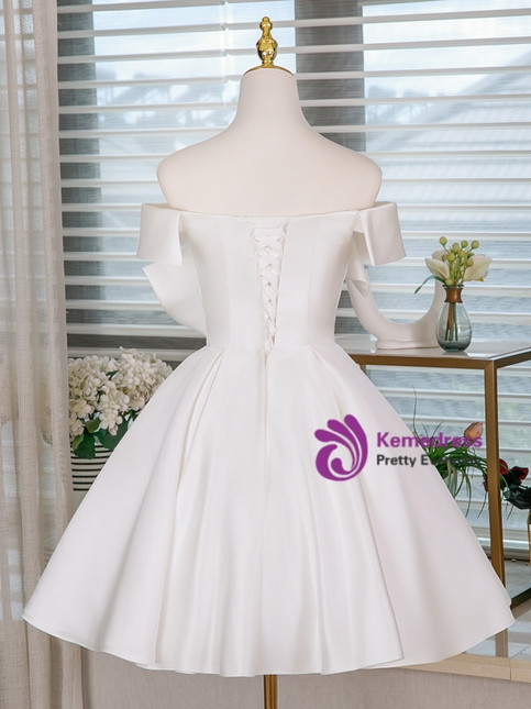 White Satin 3D Flower Homecoming Dress