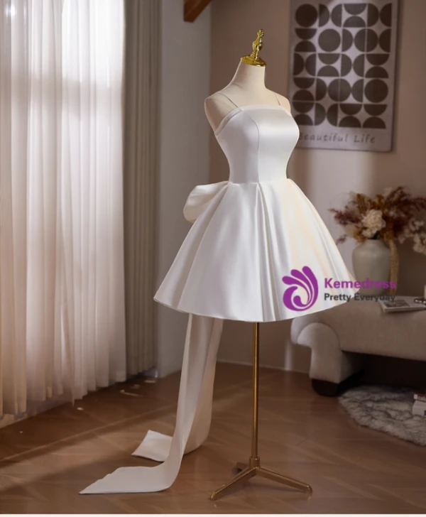 White Satin Spaghetti Straps Homecoming Dress