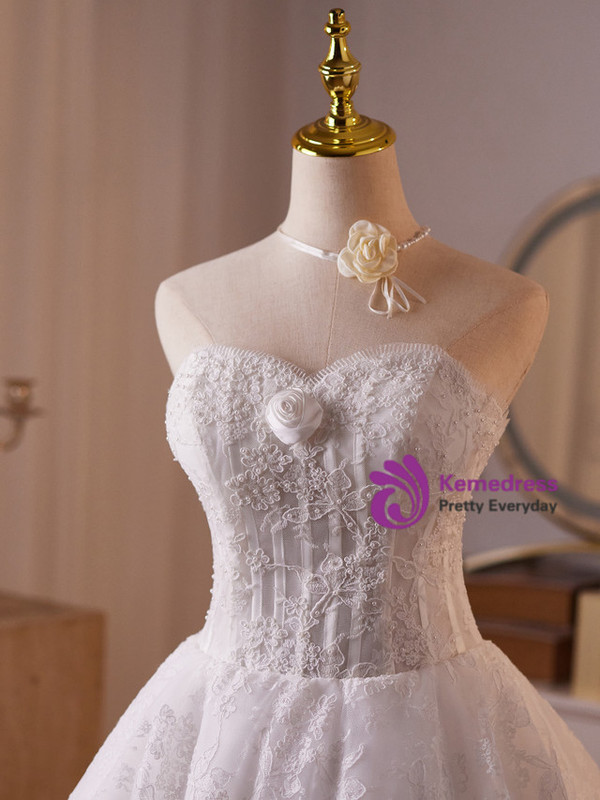 White Tulle Lace Strapless Homecoming Dress