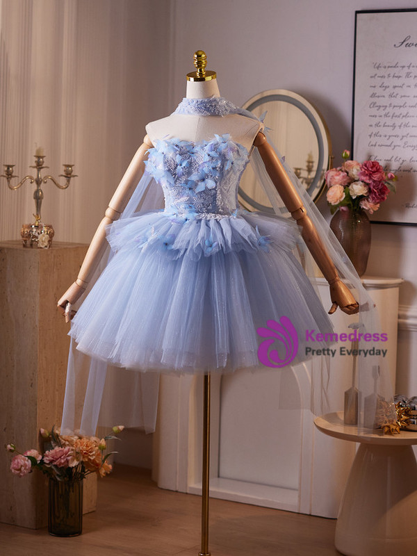 Blue Tulle Strapless Butterfly Beading Homecoming Dress