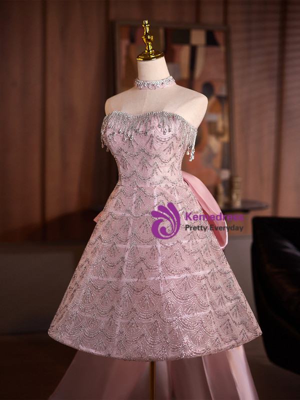 Pink Tulle Sequins Beading Homecoming Dress