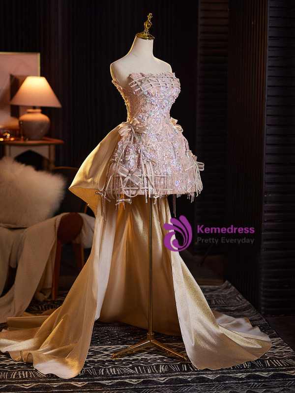 Champagne Sequins Beading Homecoming Dress